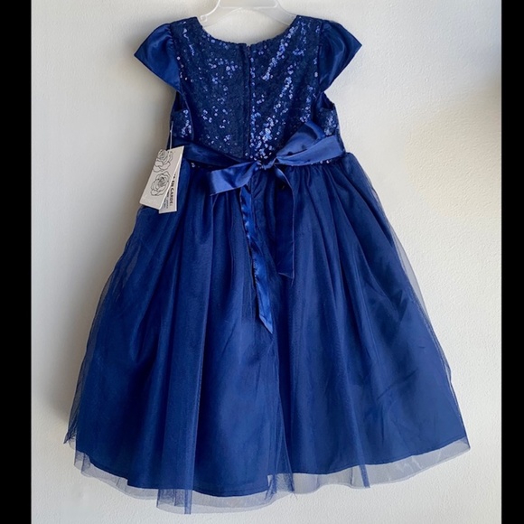 4 ever Free Deep Blue Tulle Dress with Sequins and Bow detail SIZE 4 NWT - Picture 5 of 7